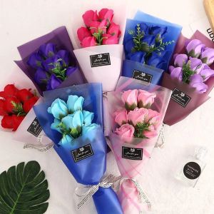 Creative 7 petits bouquets de fleur de savon de simulation de fleur rose pour mariage Saint Valentin mères enseignants jour cadeau fleurs décoratives