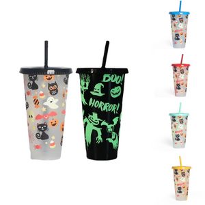 Creatieve 710 ml Halloween Drinkware Koude Kleur veranderende Plastic Bekers Halloween Decoratie Sap Cup Met Deksel en Stro Q172
