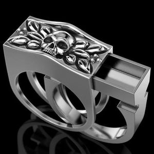 Créatif 925 argent crâne ensemble bague Vintage Punk Thai argent teinté noir crâne anneau fête cadeau bijoux anneau 240106