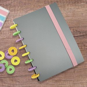 Cuaderno creativo A5 con agujero en forma de seta, cubierta a rayas plateada y gris, página de índice, planificador diario, categoría de papel, papelería