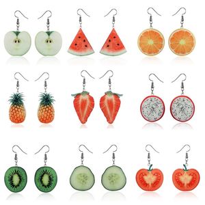 Creatief acryl fruit bengelen kroonluchter oorbellen vrouwen ananas watermeloen oorbeurt oorring dame mode jelwelry accessoires bulk prijs