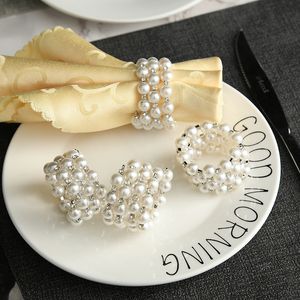 Servilleteros de perlas blancas acrílicas creativas, servilletas de boda, hebilla para fiesta, mesa de recepción, suministros de decoración