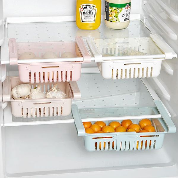 Creativo ajustable cocina refrigerador soportes de almacenamiento estante organizador para el hogar contenedor de alimentos refrigerador cajones cajas estante retráctil al por mayor CCJ3020