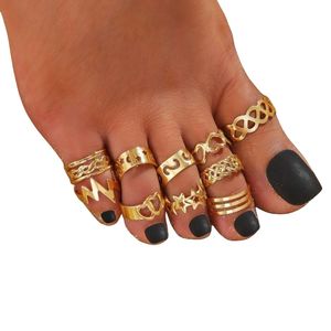 Bonnes créatives de bout ajustable pour les femmes filles simples plage ouverte d'anneau à bout ouvert coeur mignon bijoux de pied d'été 10pcs / set