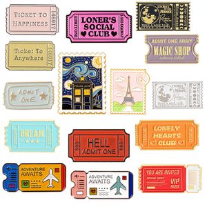 Creative Airline Ticket Email Booch Magic Shop Movie Ticket Lonely Club Stempel Oil Drop Badge Art Punk Jewelry Rapel Pins cadeau