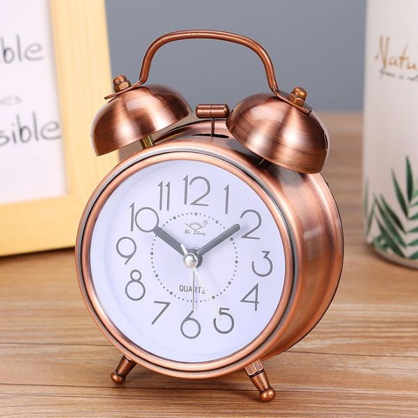 Reloj despertador creativo Vintage Retro, relojes con puntero silencioso, despertador fuerte con campana y luz para mesita de noche, decoración del hogar, 280s