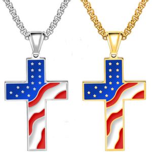 Creative Alloy Gold Silver Email American Flag Cross Pendent Necklace for Men Women USA Independence Day Festival Kettingen Sieraden Gift