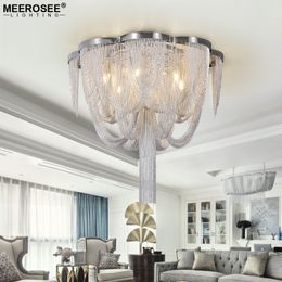 Lustres modernes éclairage intérieur Lustres créatif chaîne en aluminium argent suspension lampe poste chaîne éclairage suspension pour salon hall MD86203