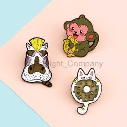 Broches en émail animaux créatifs, mignon chocolat beignet chat hippopotame cheval singe banane broches femme dessin animé Badges à revers bijoux pour enfants