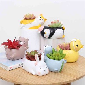 Creative Animal Flower Pot Planter Desktop Decoratie Hars Ornamenten Vaas Home Decor Tuin Decoratieve Pot Succulent Plant Pot 210922