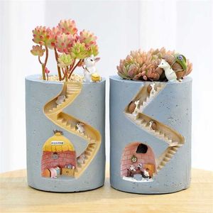 Creative Animal Resin Flowerpot Succulents Planter Water Planten Container Rabbit Hedgehog Decoratieve Pot Desktop Ornament Home 211130