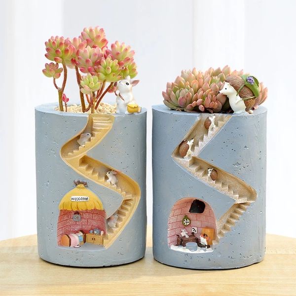 Maceta creativa de resina para animales, maceta para suculentas, contenedor para plantar agua, conejo, erizo, maceta decorativa, adorno de escritorio W0