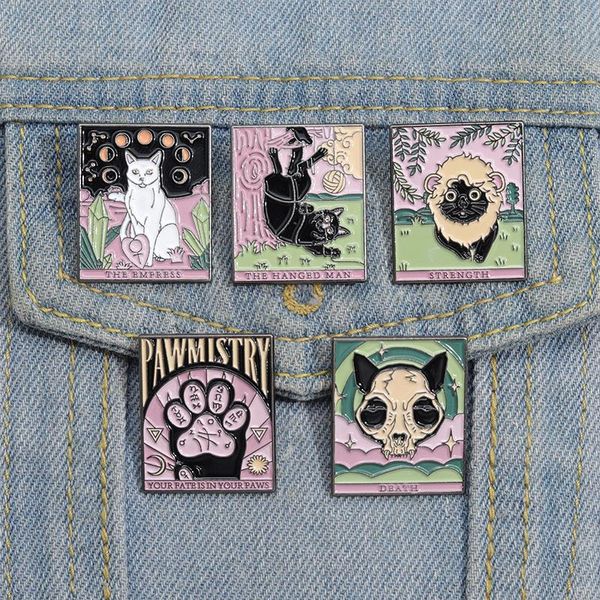 Alfileres esmaltados de Tarot de animales creativos, broches de fuerza de pata, insignia para solapa, emperatriz, Estrella de la muerte, Pin de planeta, joyería, precio al por mayor