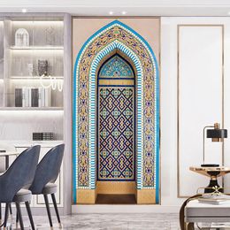 Criativo árabe moldura da porta arte mural adesivo decoração de casa quarto sala de estar porta adesivos de parede auto-adesivo vinly cartaz de parede 231225