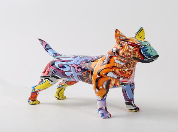 Creative Art Figurines Colorful Bull terrier Small English Resin Dog Dog Crafts Home Decoration Couleur Modern Simple Office Bureau CRA9295302