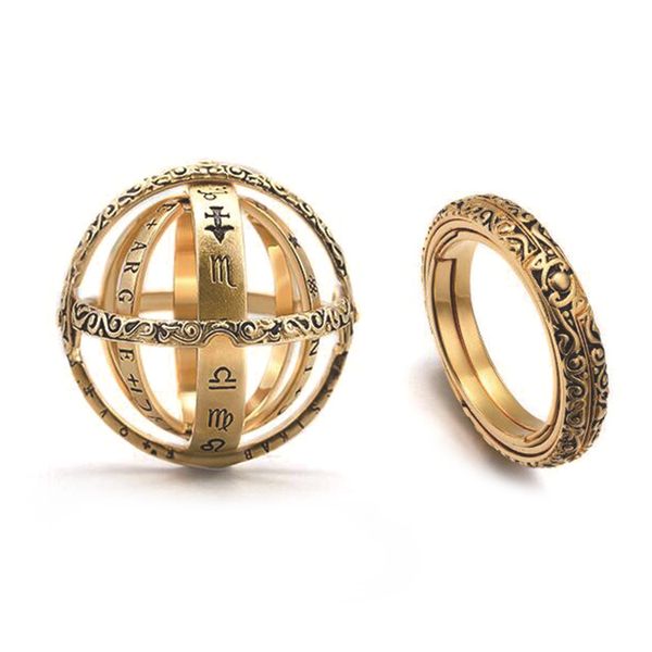 Anneaux de boule de sphère astronomique créative, complexe d'univers à clapet rotatif, bague d'amoureux de Couple pour femmes, bijoux en or allemand, cadeaux