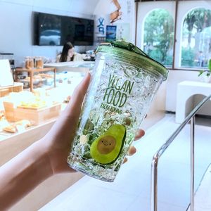 Creatieve avocado ijsbeker verborgen fles cap dubbellaags gel drinken koude opslag cuped cartoon Koreaanse directe drankjes kopjes