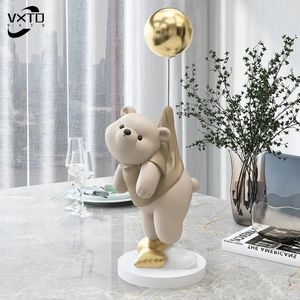 Ballon créatif ours polaire en résine, ornements de décoration de maison, artisanat, Figurines de bureau, bibliothèque, Sculpture artisanale 240123