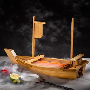 Creatieve bamboe en hout sushi schip sashimi set plaat Japanse keuken Hot Pot zeevruchten set plaat rauwe vis slice houten kom