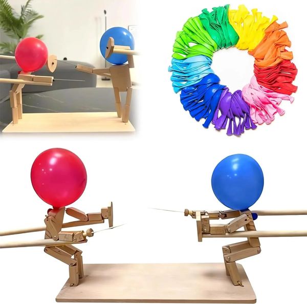 Juego de globos de batalla de bambú creativo, marionetas de esgrima de madera para emocionantes peleas de globos, diversión innovadora, juguete de globo Poke 240314