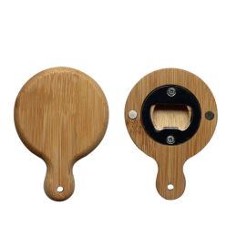 Ouvre-bouteille en bois de bambou créatif avec poignée, aimant de réfrigérateur, décoration de la maison, tire-bouchon, Logo personnalisé LL