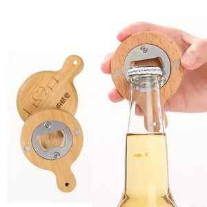 Ouvre-bouteille en bois de bambou créatif avec poignée dessous de verre aimant de réfrigérateur décoration ouvre-bière outils de cuisine