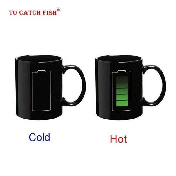 Batterie créative tasse magique énergie positive couleur changeante tasse en céramique décoloration café thé tasses de lait nouveauté cadeaux Y200106