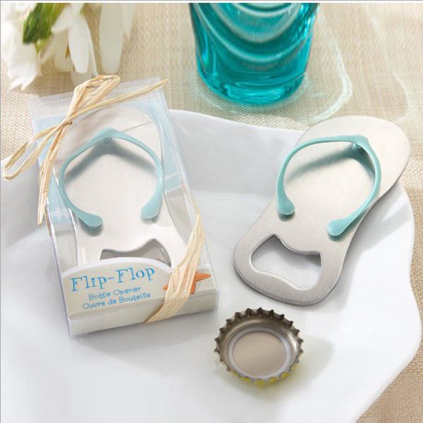 Creative Beach Flip-Flop Shoes Shape Opener Abrebotellas de cerveza con caja de regalo Favor de boda Regalos de boda