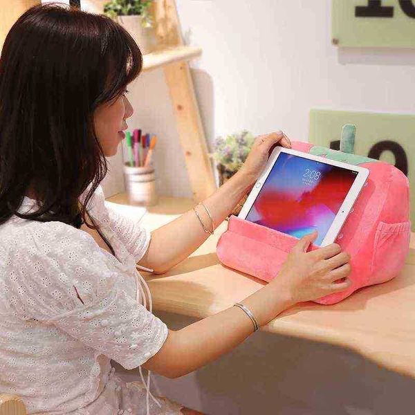 Creative Beautiful Strawberry Unicorn Colorful Laptop Holder Tablet Bed Soft Filled Pillow Stand Pillow para Ipad Phone Holder J220729