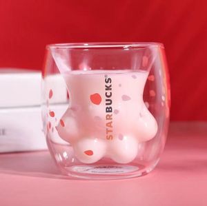 Creatieve (Drank) Starbucks Cat Claw Cup Dubbel glas Mode eenvoudige roze paarse pompoen Porn Festival cadeau koffiekopje