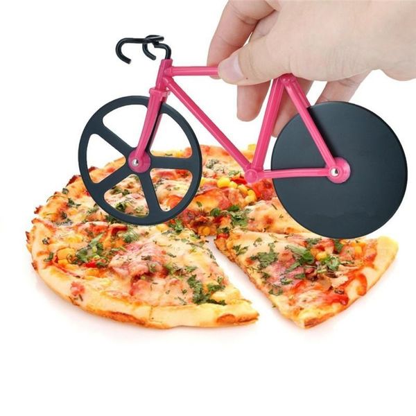 Herramienta creativa para cortar Pizza y pasteles en bicicleta, herramienta doble de acero inoxidable para hornear, rueda, cuchillos para Pizza, herramientas para repostería y horneado lxj013