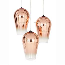 Creatief Big Bell Glass Pendant Lamp Modern Gradient Chrome Gold Light Hotel Bar Cafe Nursery Mall Shop Koperhangende verlichting