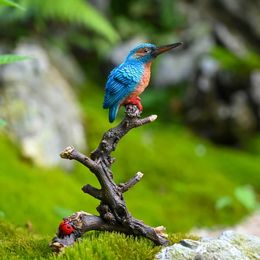 Creatieve vogel ornamenten simulatie dieren kingfisher standaard tak tuin bonsai decoratie meubels hars ambachten 240329