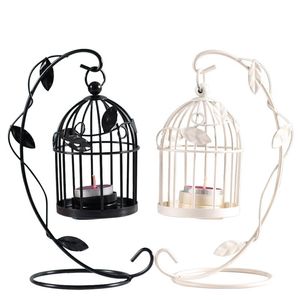 Portavelas creativo para jaula de pájaros, candelabro romántico de hierro para pájaros, farol colgante para fiesta, boda, decoración del hogar, blanco y negro