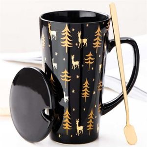 Creative Noir Blanc Tasse Ensemble Couple Tasse avec Couvercle Cuillère Personnalité Lait Jus Café Thé Tasses D'eau Facile Transporter Travle Maison Tasse T20197d