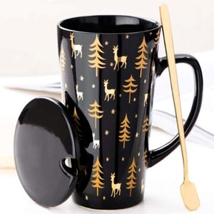 Creative Black Mug tasse ensemble couple tasse avec couvercle cuillère personnalité jus de lait de lait à café