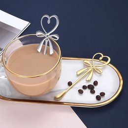 Créatif Bowknot Cuillère Saint Valentin Coeur D'amour Café Remuer En Acier Inoxydable Gâteau Dessert Scoop Bar Cocktail Remuer Scoops Festival Cadeau JY09