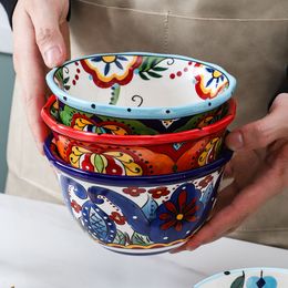 Creative Bowl Ceramic Bohemian Rice Peeted Rice Bowl Instant Noodle Bowl Household Fruit Salad Bowl Cuisine