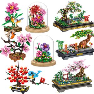 Creatieve bouwstenen Flower Peach Bird Flower Pot 3D Model Mini Building Bowerts Children's Educational Assembly Toy Gift