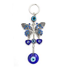 Creatieve Vlinder Devil's Eye Sleutelhanger Hanger Blue Evil Eye Zak Auto Sleutelhangers Sieraden Cadeau Voor Mannen Vrouwen
