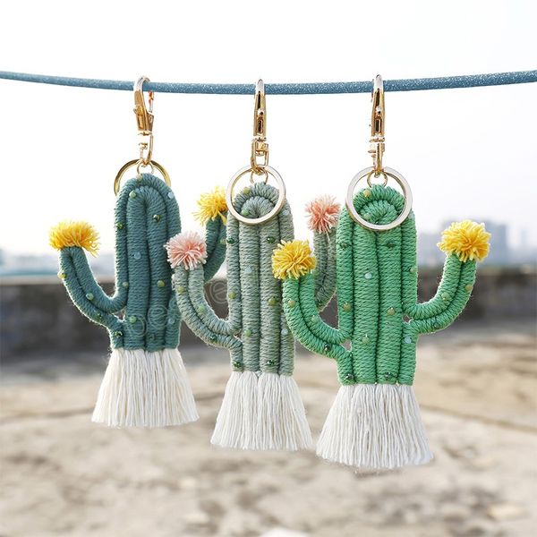 Porte-clés Cactus créatif pour femmes, accessoires de sac, porte-clés Cactus tissé vert mignon, fleur de tulipe, Bracelet