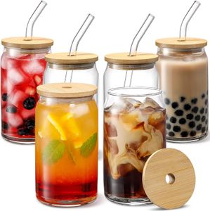 Creatief kan het theesap melkglas kopje bekleed met bamboe deksel koffie mok glas drink cup hoog borosilicaat glazen drinkgladen duurzaam