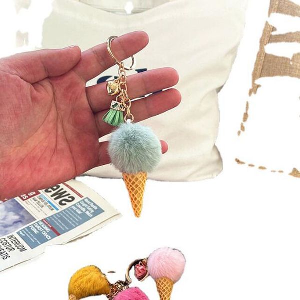 Creative couleurs de bonbons cornet de crème glacée porte-clés dessin animé 4.5 cm lapin paresseux boule de cheveux porte-clés sac voiture dessin animé porte-clés en gros