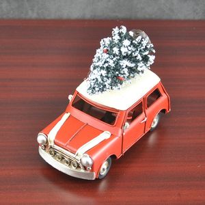 Juguetes creativos de modelo de coche, coche retro vintage de hojalata con árbol de Navidad, adorno hecho a mano, para regalo de fiesta para niños, coleccionismo, decoración del hogar