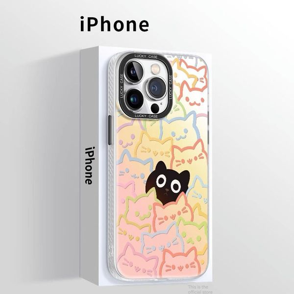 Caja creativa del teléfono celular del iPhone del gato del cartón caja antichoque del laser del gradiente para el iPhone 12 Pro Max 13 14 15 Plus