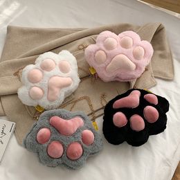 Bolsos creativos de felpa con dibujos de Pata de Gato en 3D para mujer, bolso de hombro con cadena a la moda, bandolera femenina, nuevo y encantador bolso de mano pequeño con cremallera