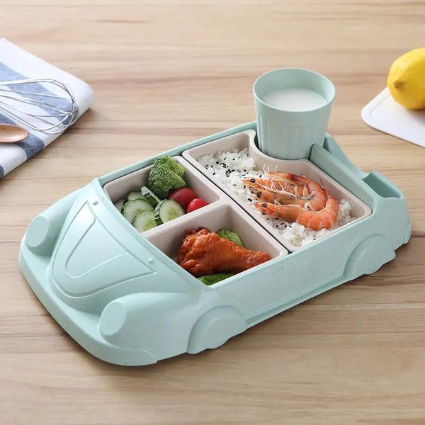 Assiette de voiture de dessin animé créatif, ensemble de plats pour bébé, assiette en Fiber de bambou, bol sous-grille, cadeau pour enfants, ensemble de vaisselle, plats d'alimentation 240306