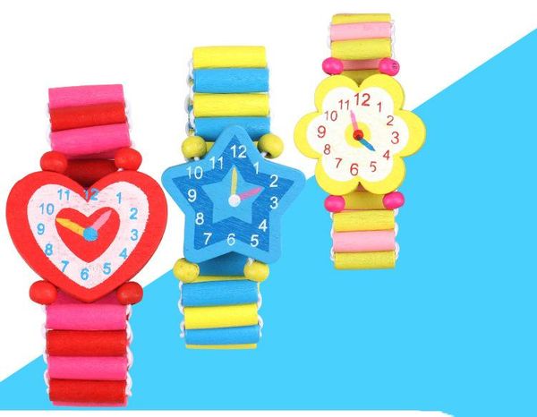 Montre à bande élastique en bois pour enfants, dessin animé créatif, protection de l'environnement, petits jouets en bois pour enfants, vente en gros, chi créatif