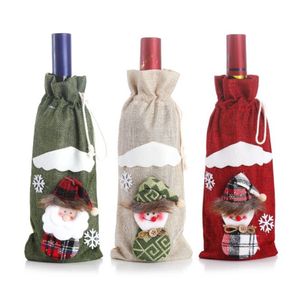 Creative Cartoon décorations de Noël pour la maison toile de jute broderie ange vieil homme bouteille de vin couverture ensemble Noël champagne manteau vêtements cadeau sac Santa Sack