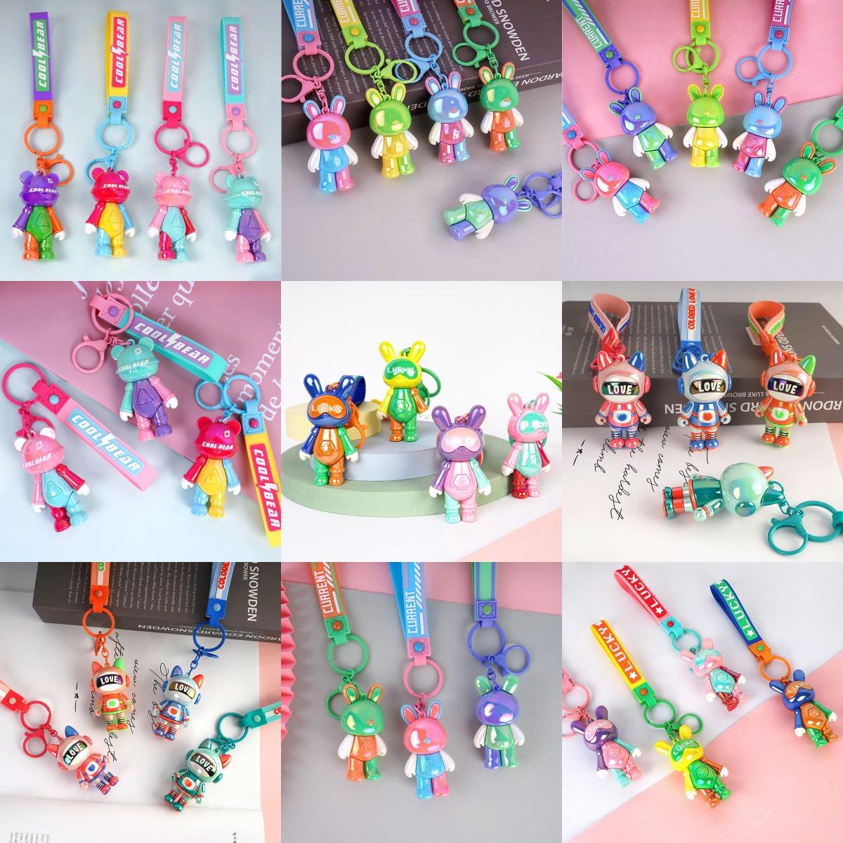 Creative cartoon color blocking cool bear keychain, exquisite female couple, car keychain pendant, student backpack pendant